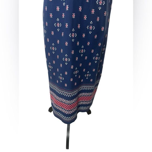 TALBOTS 1X SLEEVELESS V-NECK NAVY BLUE PATTERNED CASUAL DRESS WOMENS - Picture 6 of 9